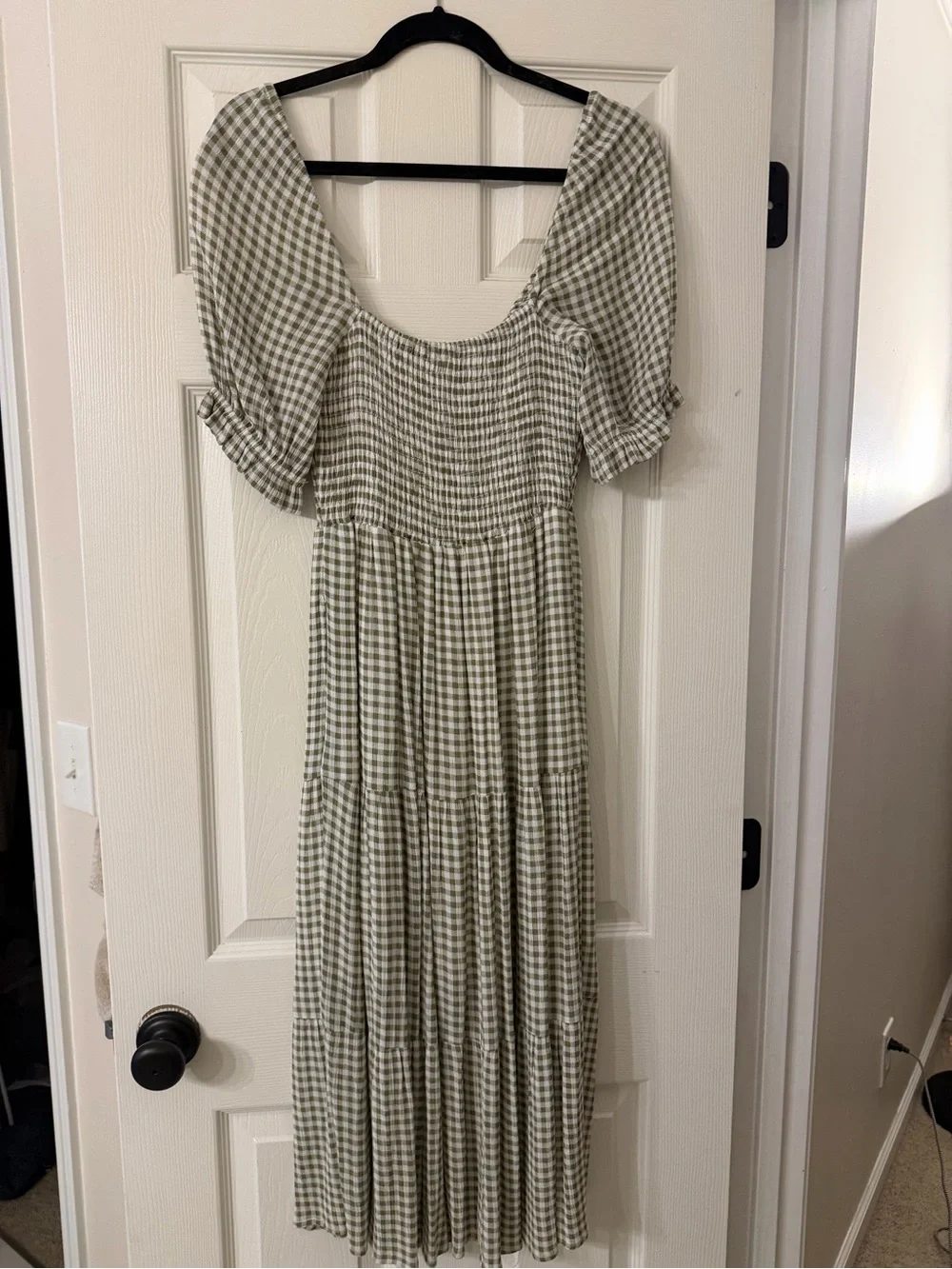 Abercrombie & Fitch Sage Gingham Maxi Dress with Puff Sleeves